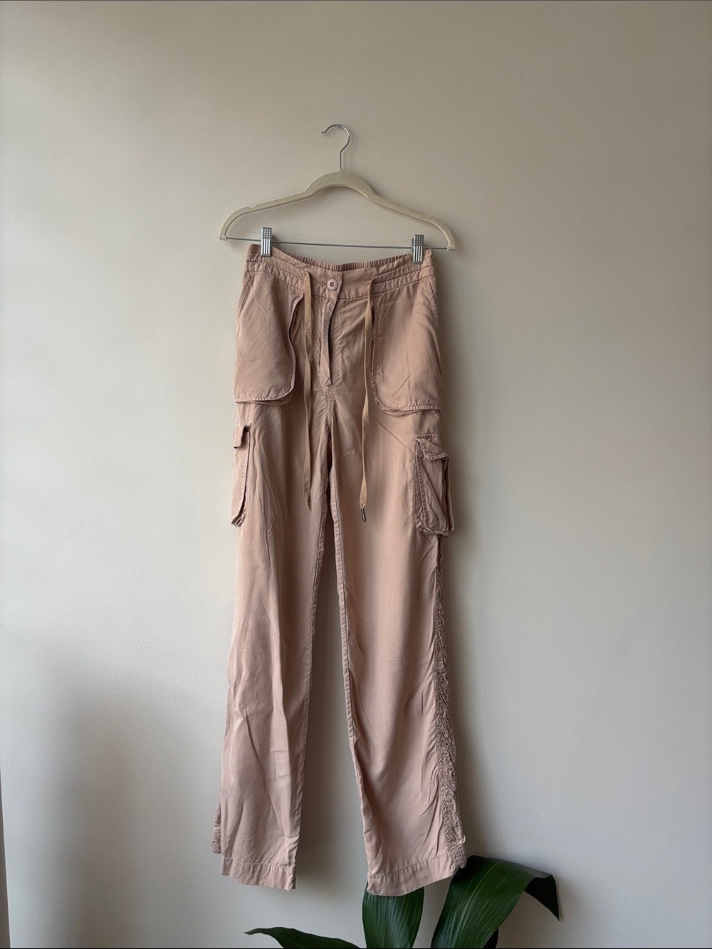 Straight-Leg Utility Pants in Beige